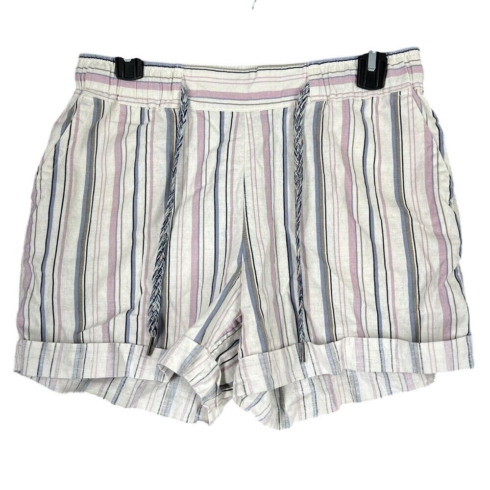 Eddie Bauer Shorts Womens S Striped Braided Drawstring Cuffed Casual Summer